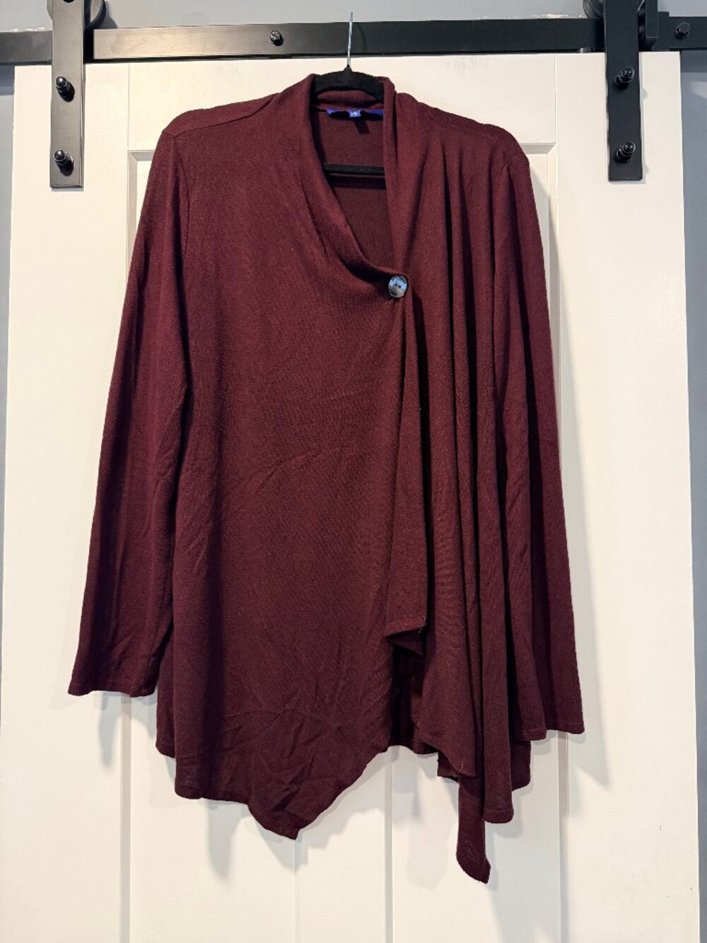 Apt. 9 Burgundy Flowy Asymmetrical Open-Style Long-Sleeve Knit Cardigan
